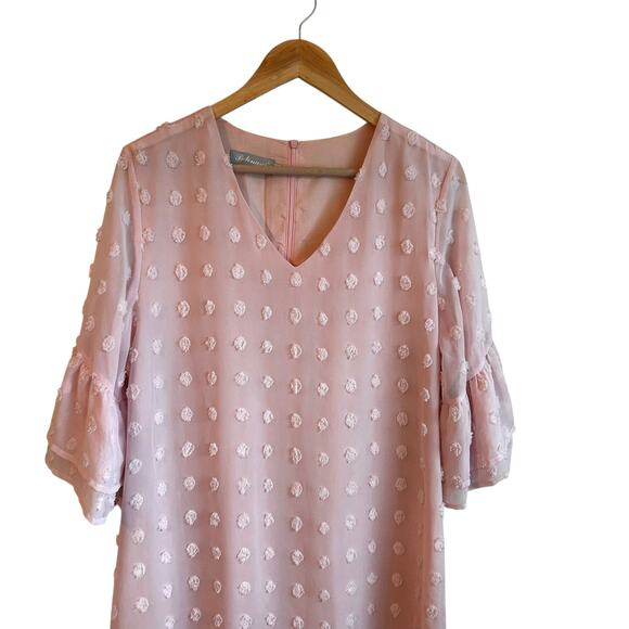 Belongsci Women Mini Dress L Pink 3D‎ Distressed Dots Chiffon Romantic Cottage - Picture 5 of 11